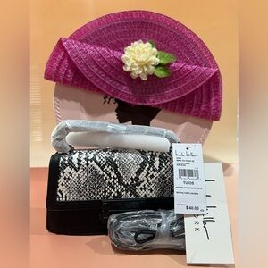 Nicole Miller New York purse Women's small Satchel Handbag black white snake